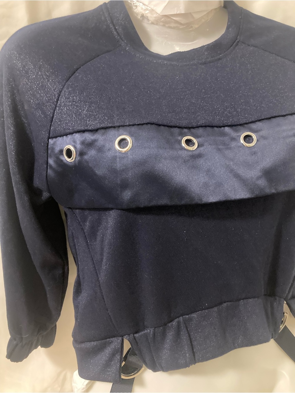 Unbranded Black Cropped Sweatshirt Eyelet Strap Detail XXS